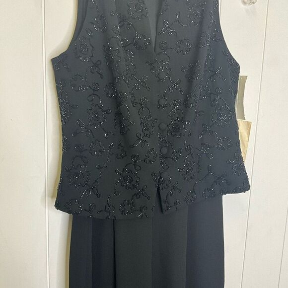 Brand New Laundry Shelli Segal Black Embellished Jumpsuit Set w/ Vest Evening 4 - Picture 4 of 12